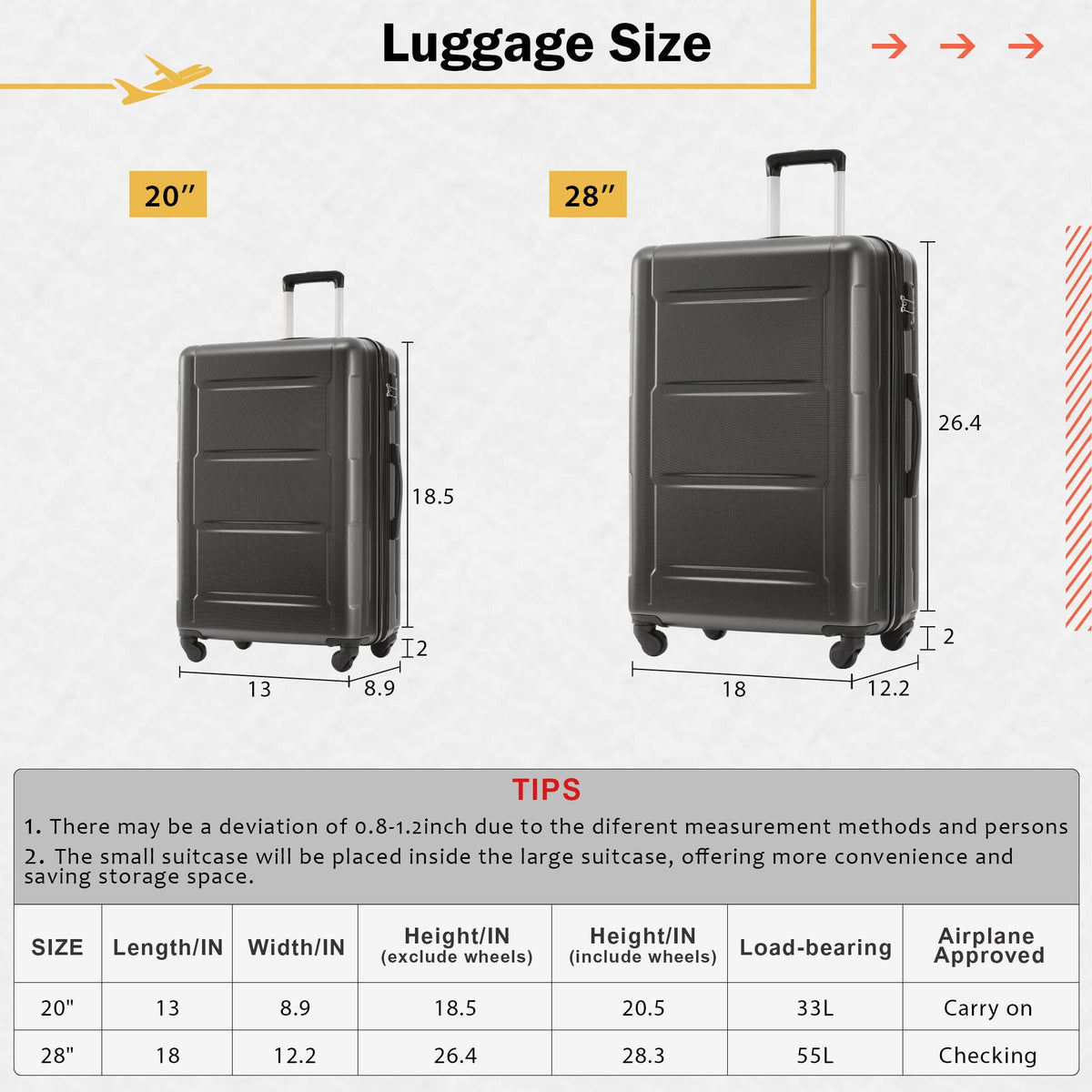Expandable 2 Piece Luggage Set with TSA Lock and Spinner Wheels - Multiple Colors