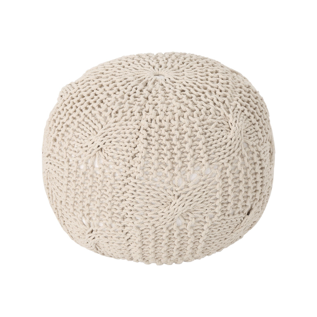 Knitted Round Pouf with Polystyrene Bead Fill - Beige or Dark Gray