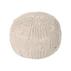Knitted Round Pouf with Polystyrene Bead Fill - Beige or Dark Gray