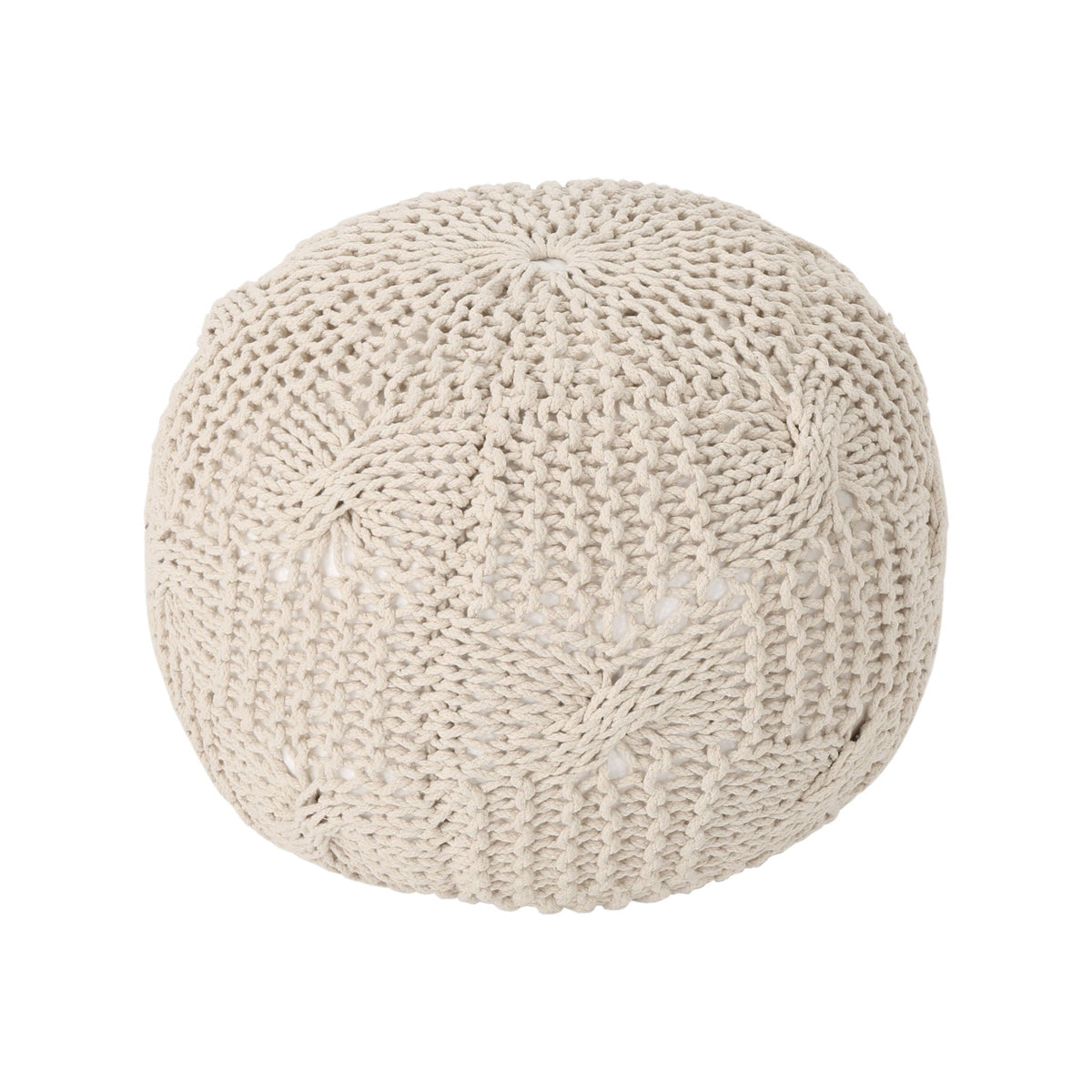Knitted Round Pouf with Polystyrene Bead Fill - Beige or Dark Gray