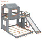 Loft Bunk Bed With Playhouse, Slide, and Guardrails - Twin Over Full