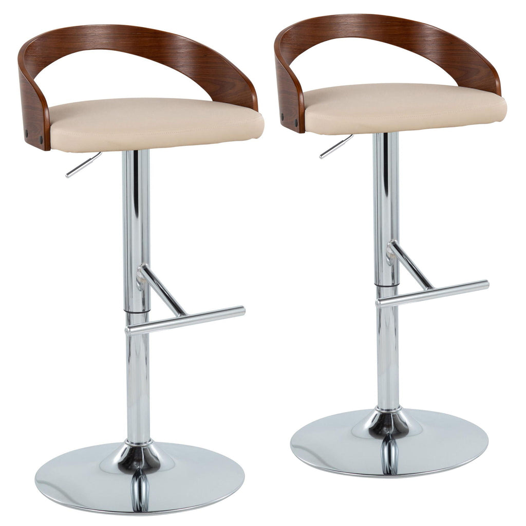 Mid Century Modern Adjustable Height Barstool Set with Swivel - Beige