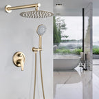 Wall Mounted Shower Set with High Pressure 10" Rain Head & 5-Function Handheld - Gold or Pearl Silver