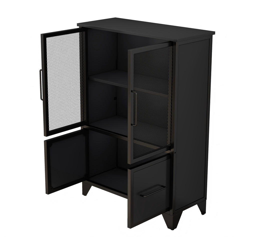 Storage Cabinet With 4 Iron Doors - Black