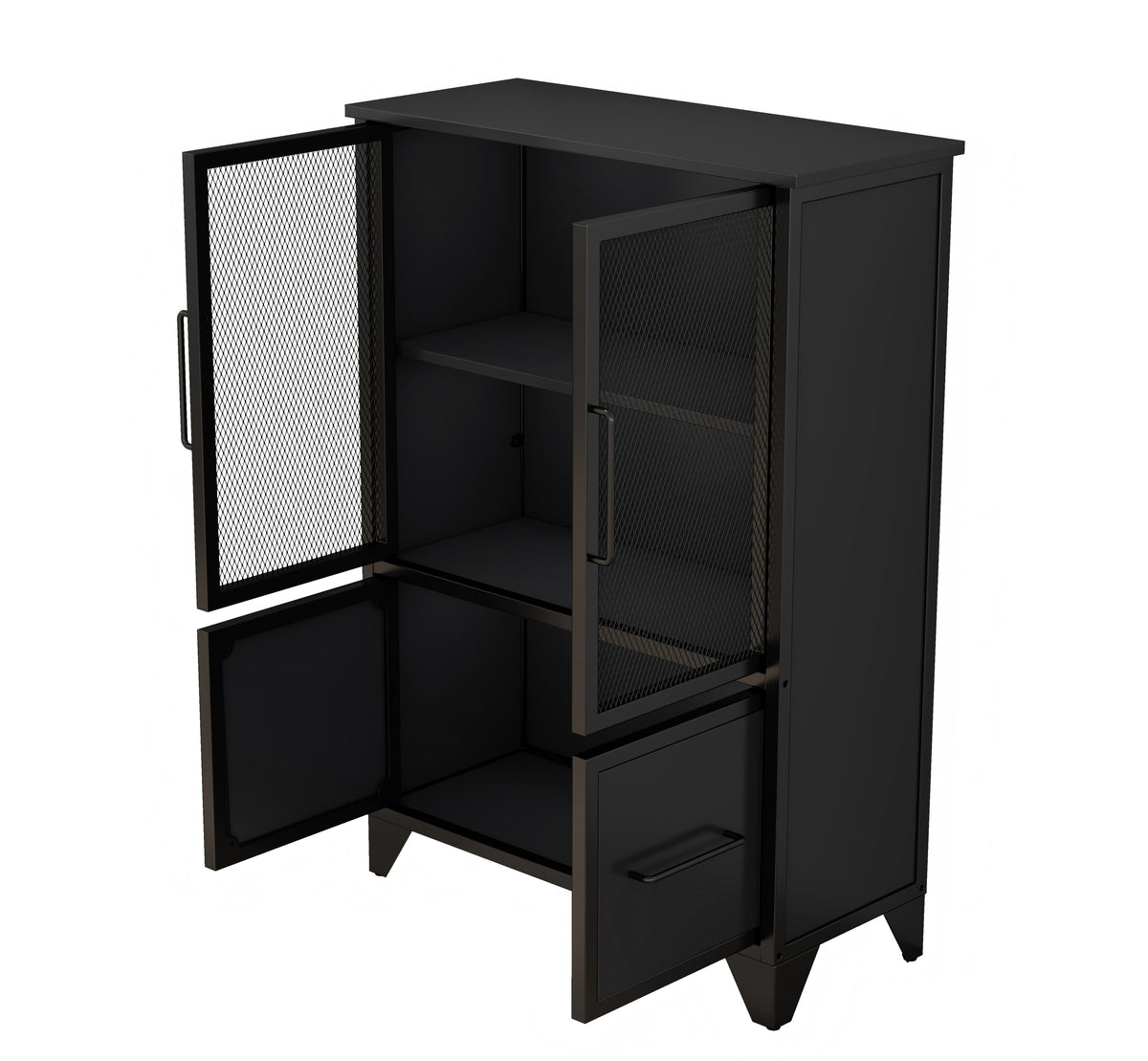 Storage Cabinet With 4 Iron Doors - Black