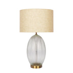 Aurora Ribbed Lamp Base Clear Table Lamp Large Linen Shade - Beige / Clear / Gold