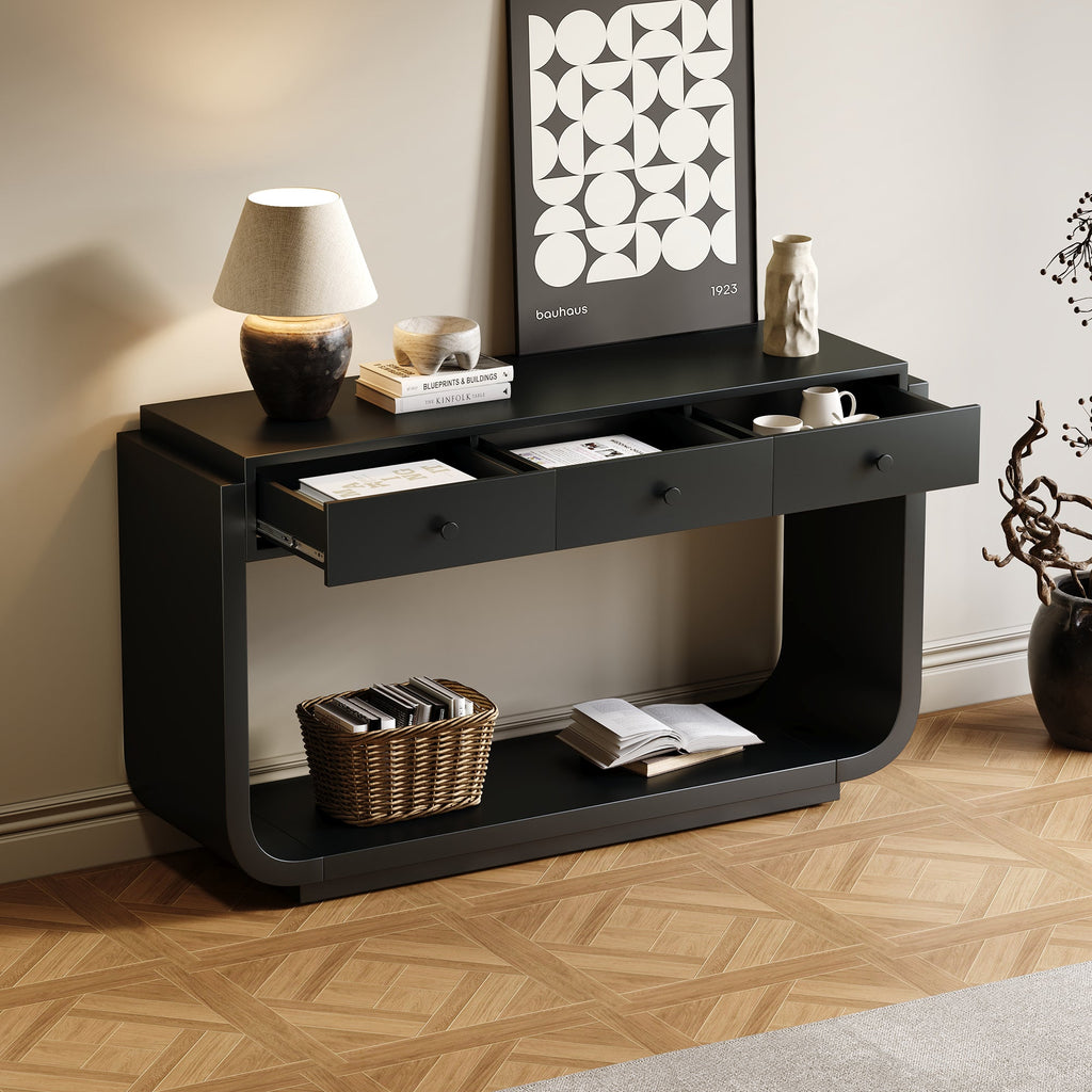 Classic-Style Console Table with Storage and Display Shelf - Black