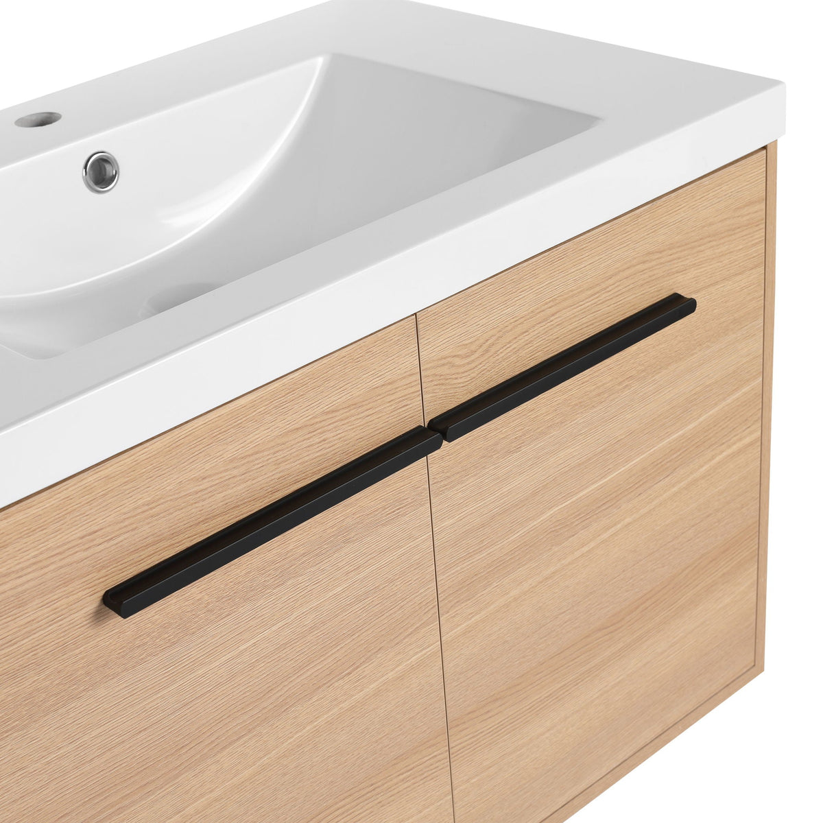 Bathroom Vanity Set with Resin Countertop Sink and 2 Doors - Light Brown Oak