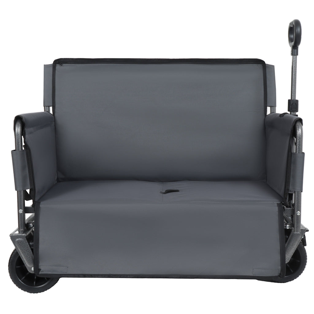 3-in-1 Convertible Folding Wagon Cart with Bench Seat & Storage - Gray