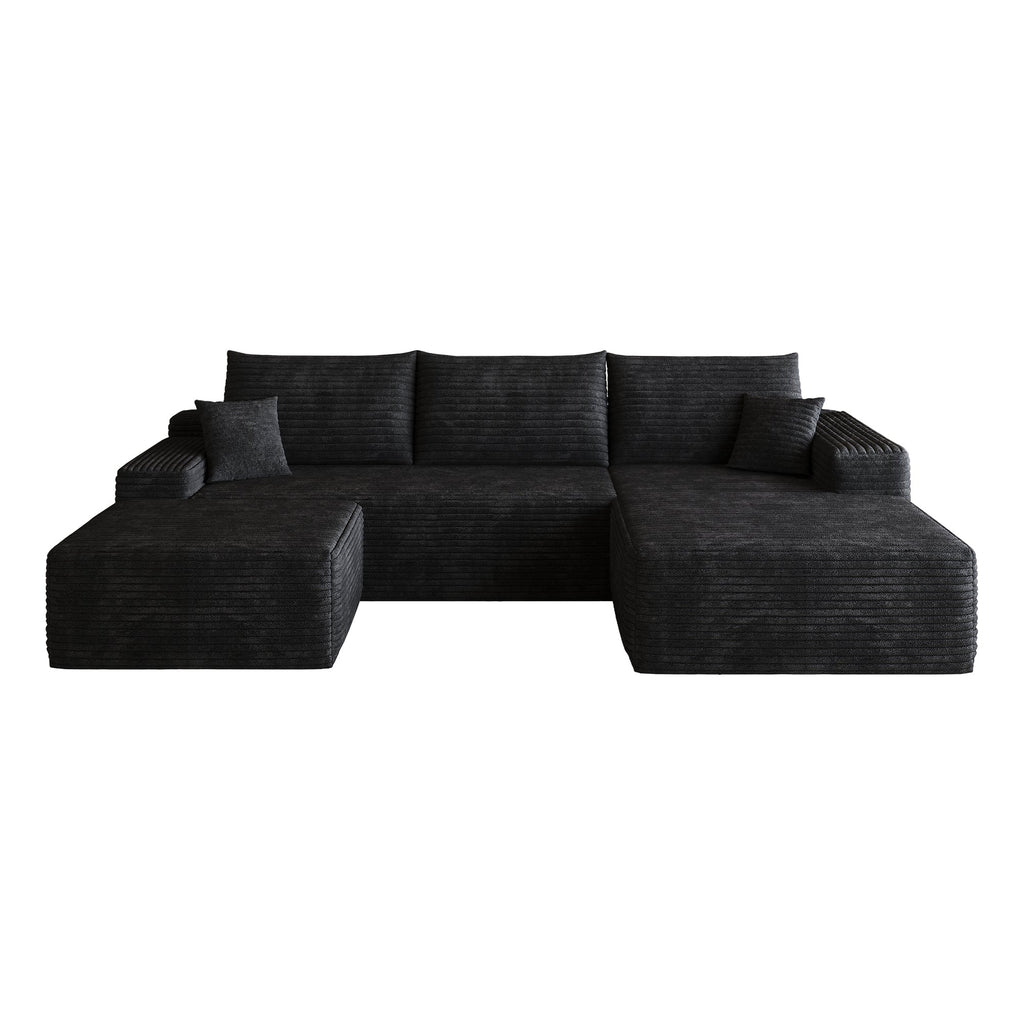 107" Cloud Sectional Sofa with Ottoman - Modern Minimalist Design - Black