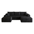107" Cloud Sectional Sofa with Ottoman - Modern Minimalist Design - Black
