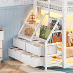 Twin Over Twin Bunk Bed with Storage Shelves and LED Lights - White