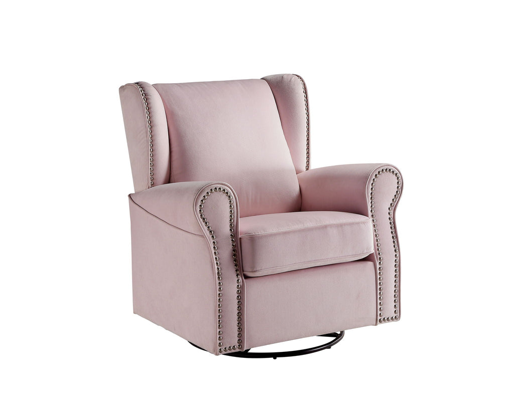 Pink Swivel Glider Chair with Nailhead Trim - Tamaki