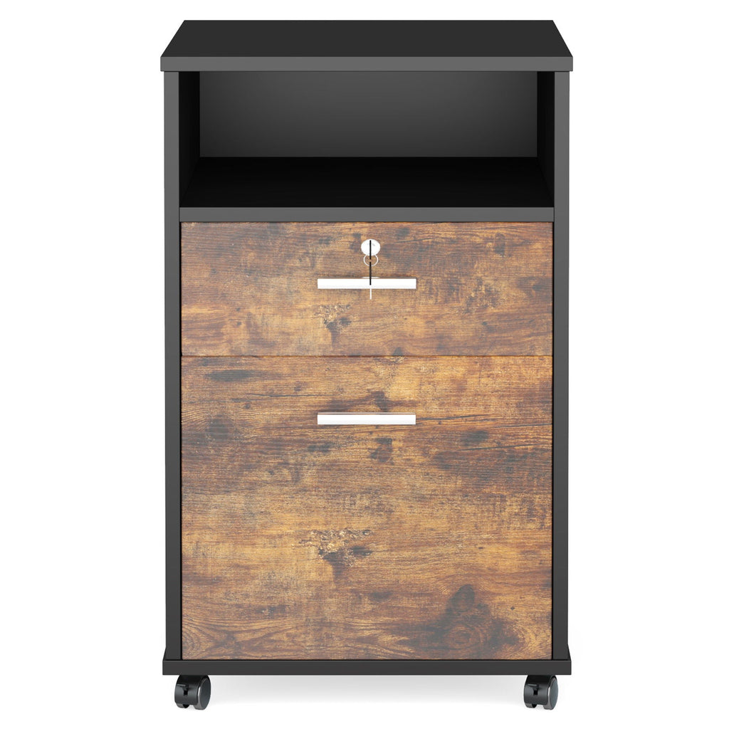 2 Drawer Mobile File Cabinet with Lock - Black/Brown