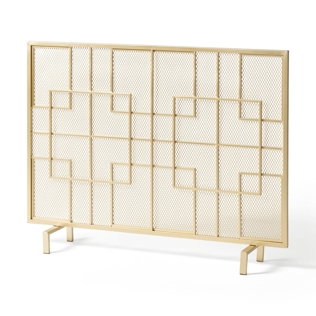 Modern Single Panel Iron Fire Screen with Fine Mesh - Black