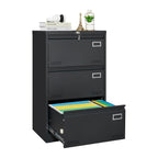 Locking Metal Filing Cabinet 3 Drawer - Multiple Sizes, Black or White