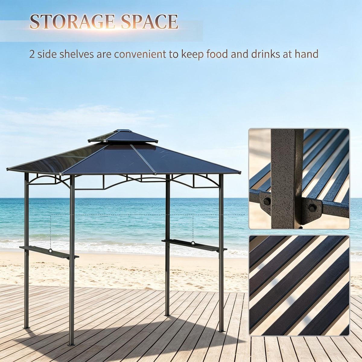 Outdoor BBQ Canopy Grill Gazebo with Steel Frame - Brown