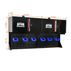 Wall Mounted Double Door Storage Cabinet with Tool Rack and Hooks - Black / Red