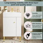 Bathroom Vanity with Single Ceramic Sink and Side Storage - Multiple Colors