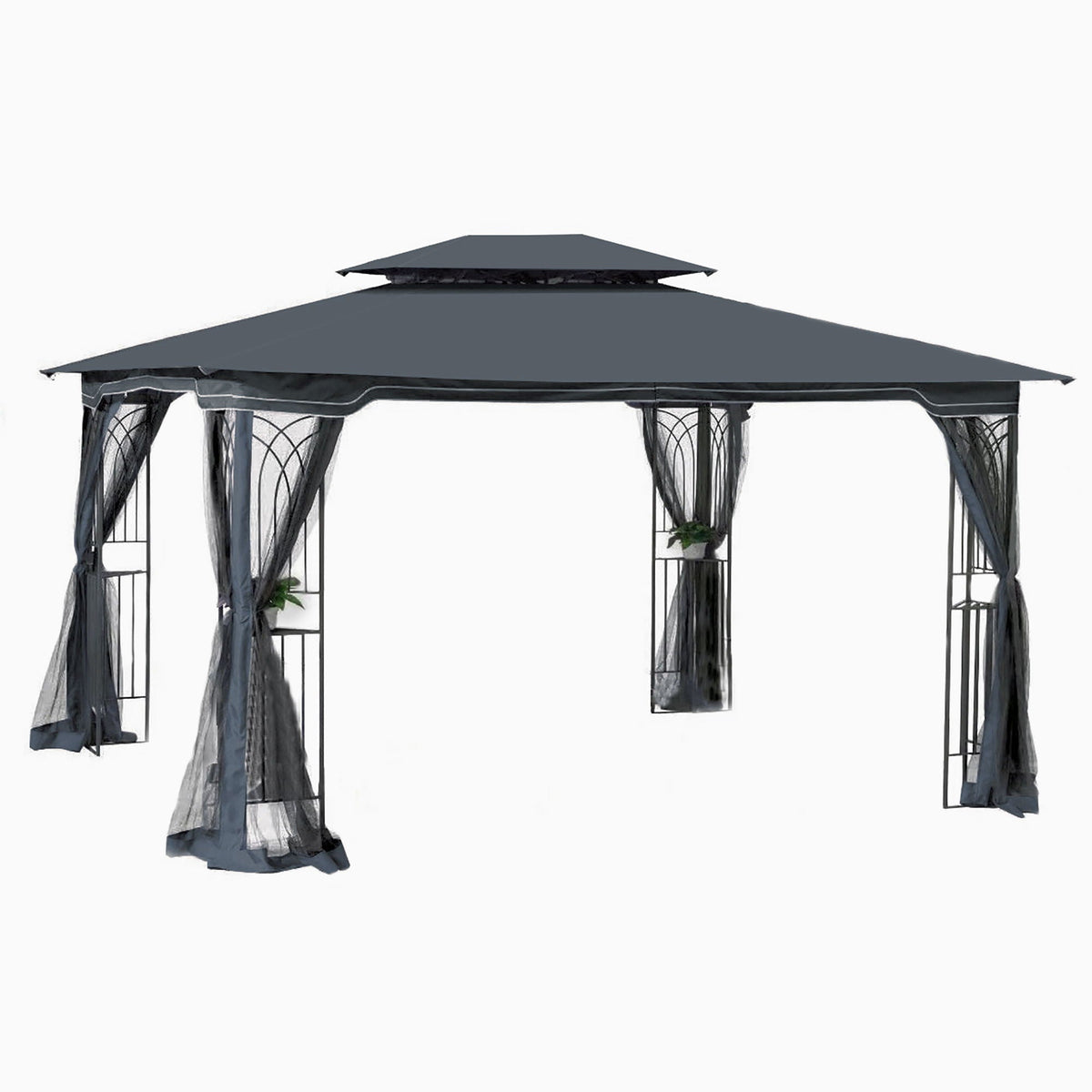 Patio Gazebo Tent with Double Roof and Mosquito Net - Dark Gray or Dark Brown