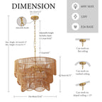 Handwoven Paper Rattan Boho Chandelier with 7-Light E26 Base - Natural