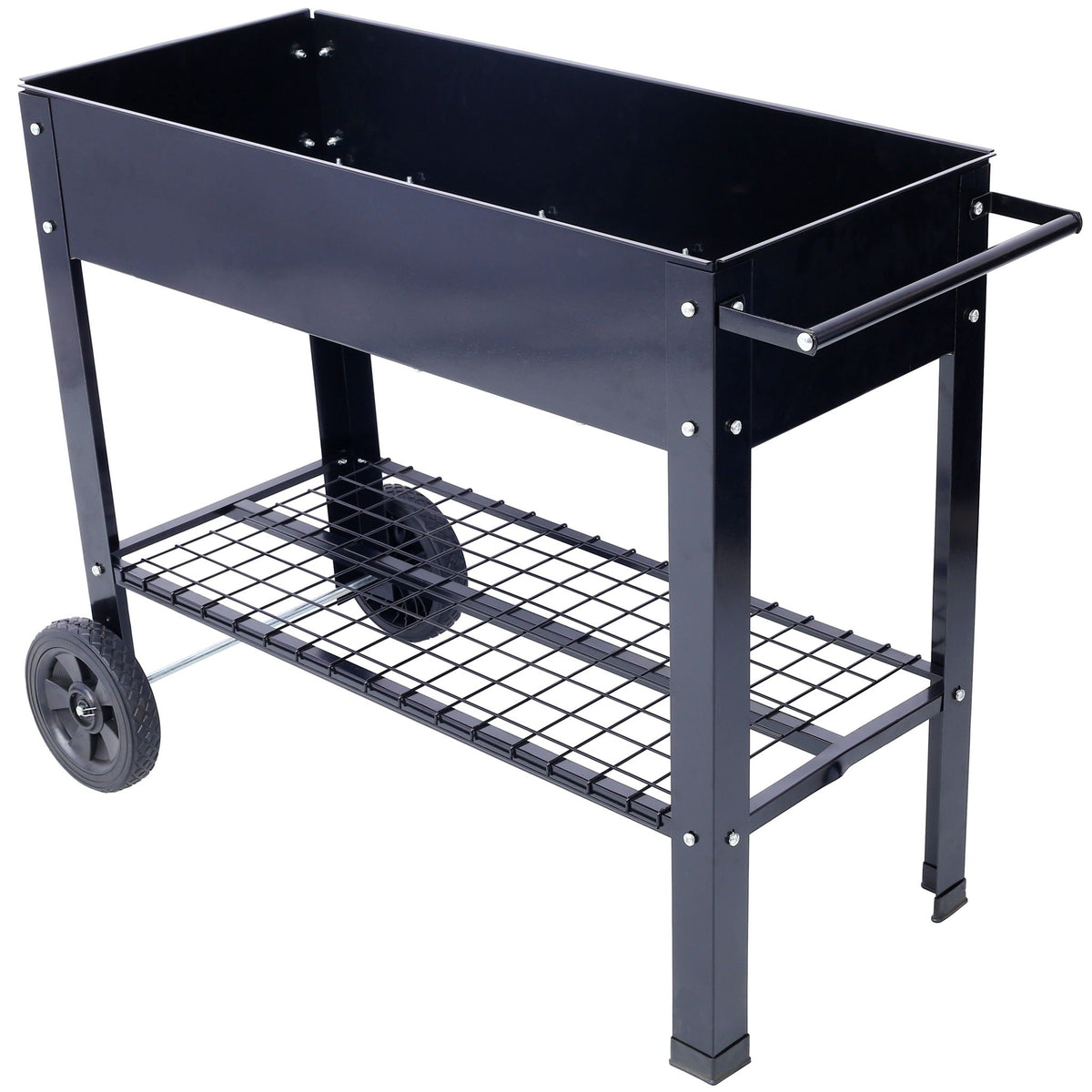 Elevated Metal Planter Garden Bed with Wheels - Black