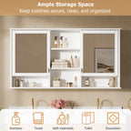 Wall Mount Mirror Cabinet with Adjustable Shelves - White