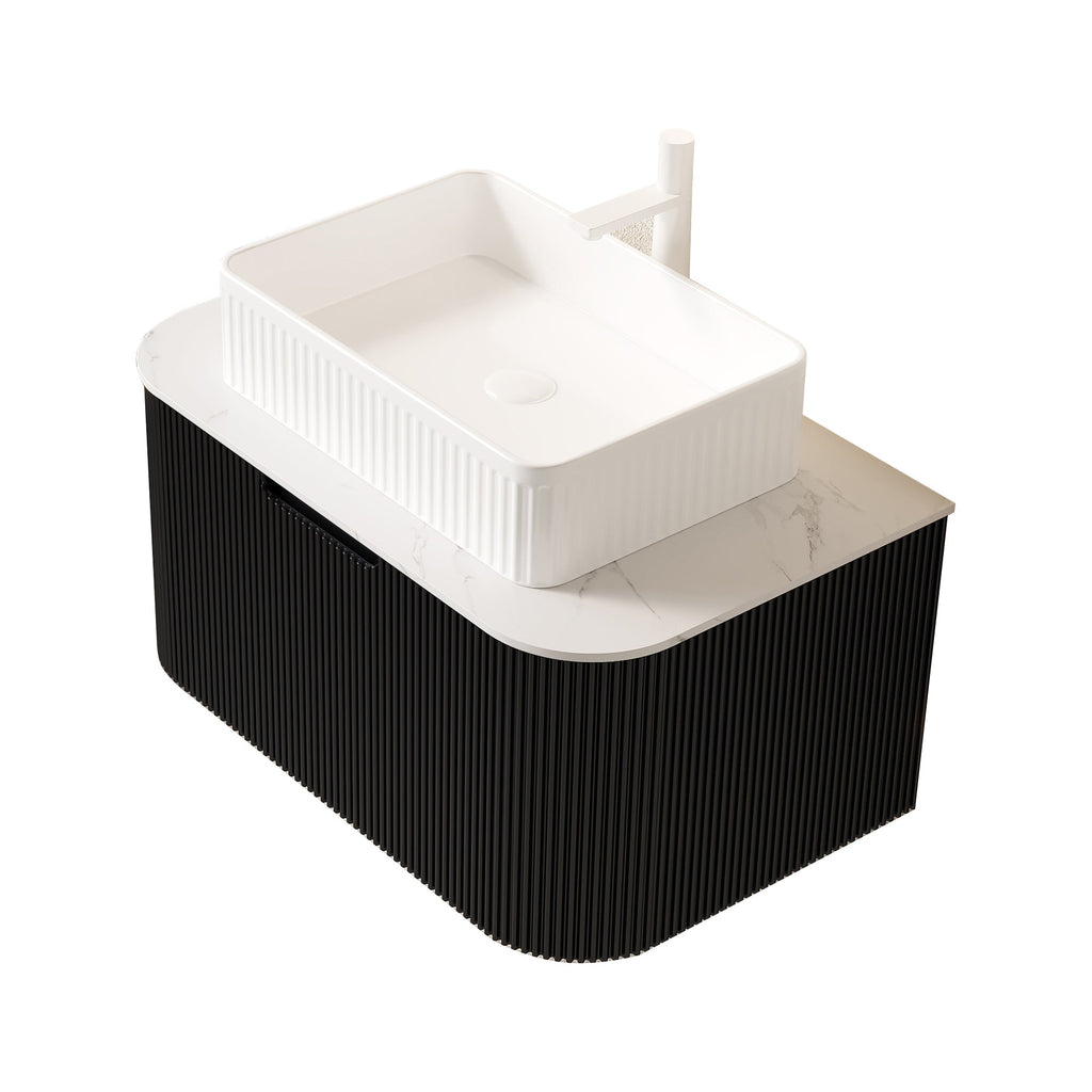 30" Floating Bathroom Vanity with Ceramic Basin & Storage - Black, Carrara White, White