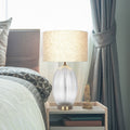 Aurora Ribbed Lamp Base Clear Table Lamp Large Linen Shade - Beige / Clear / Gold