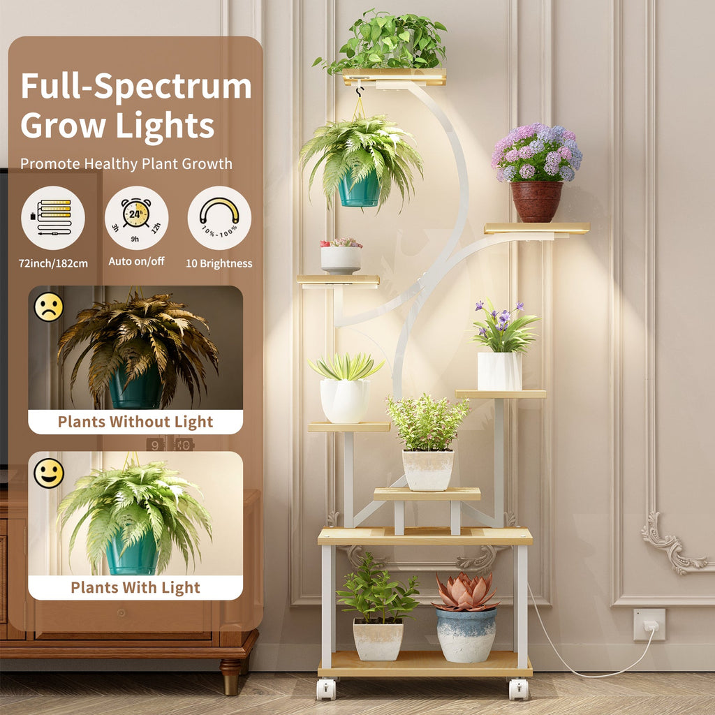 62" Tall Indoor Plant Stand with Grow Lights - 8 Tiered Shelf