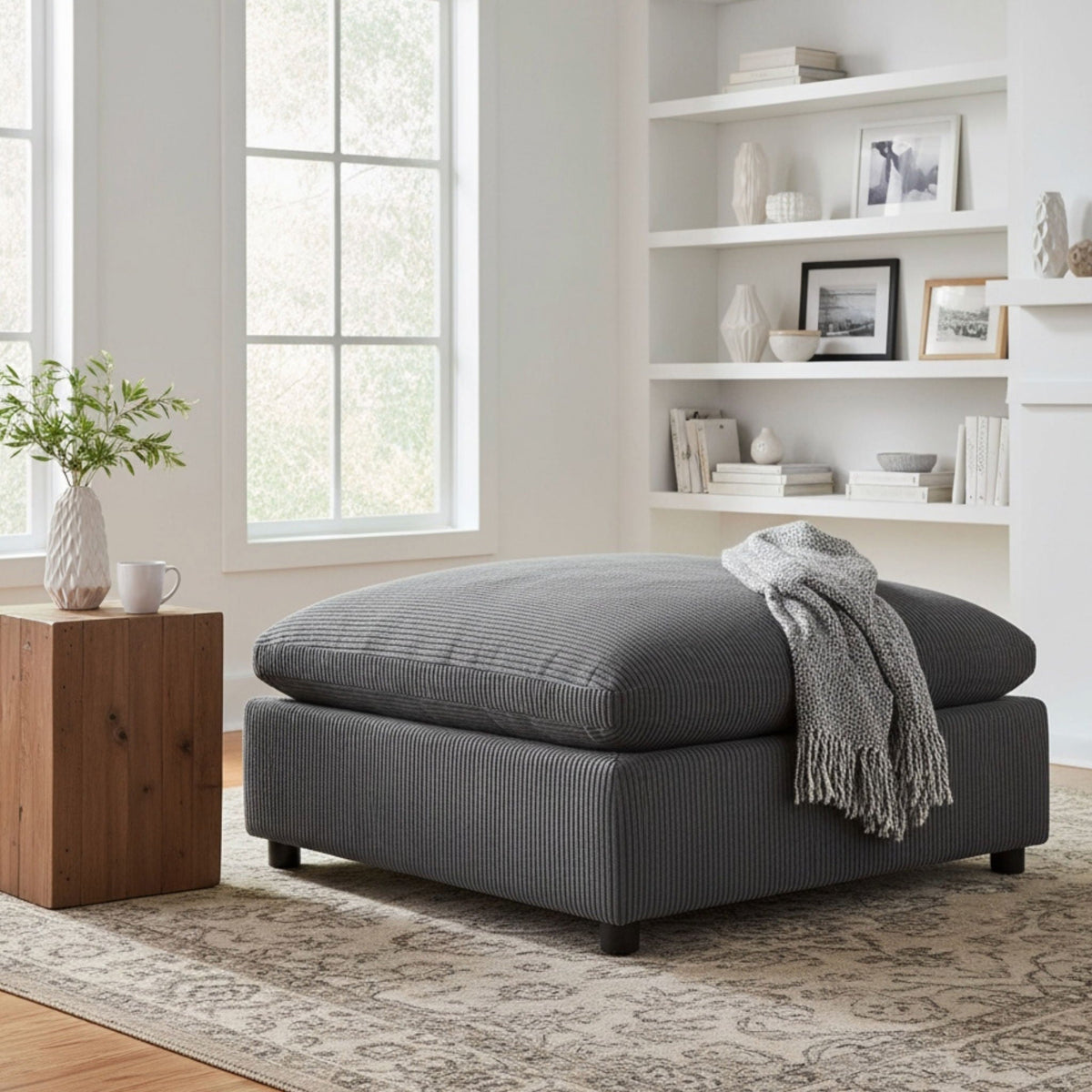 Chelsea Upholstered Ottoman with Removable Covers - Dark Gray or Beige
