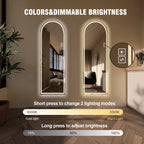 Arch Design LED Full Length Mirror with Dimmable LED Lights - Silver