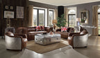 Top Grain Leather 5 Piece Living Room Set with Sturdy Frame - Brown