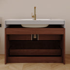 30" Modern Floating Bathroom Vanity with Seamless Sintered Stone Top - Walnut, White or Brown, Walnut