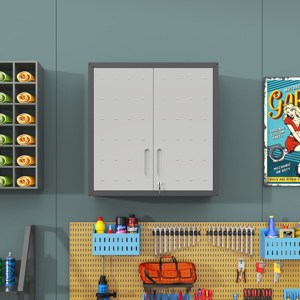 Metal Wall Mounted Tool Storage Cabinet with 2 Locking Doors and Adjustable Shelf - Gray or Black
