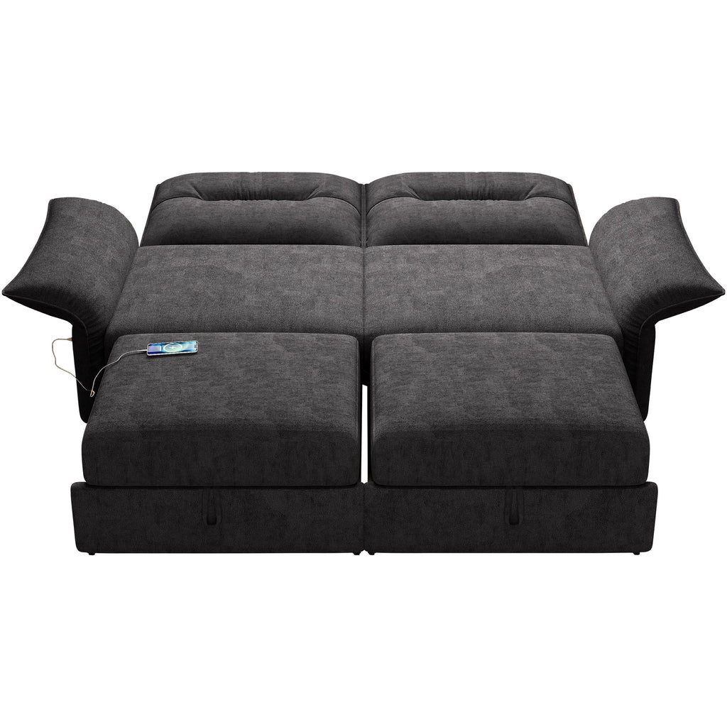 Grey Multifunctional Sofa Bed with Convertible 85-Inch Design - Plush Fabric