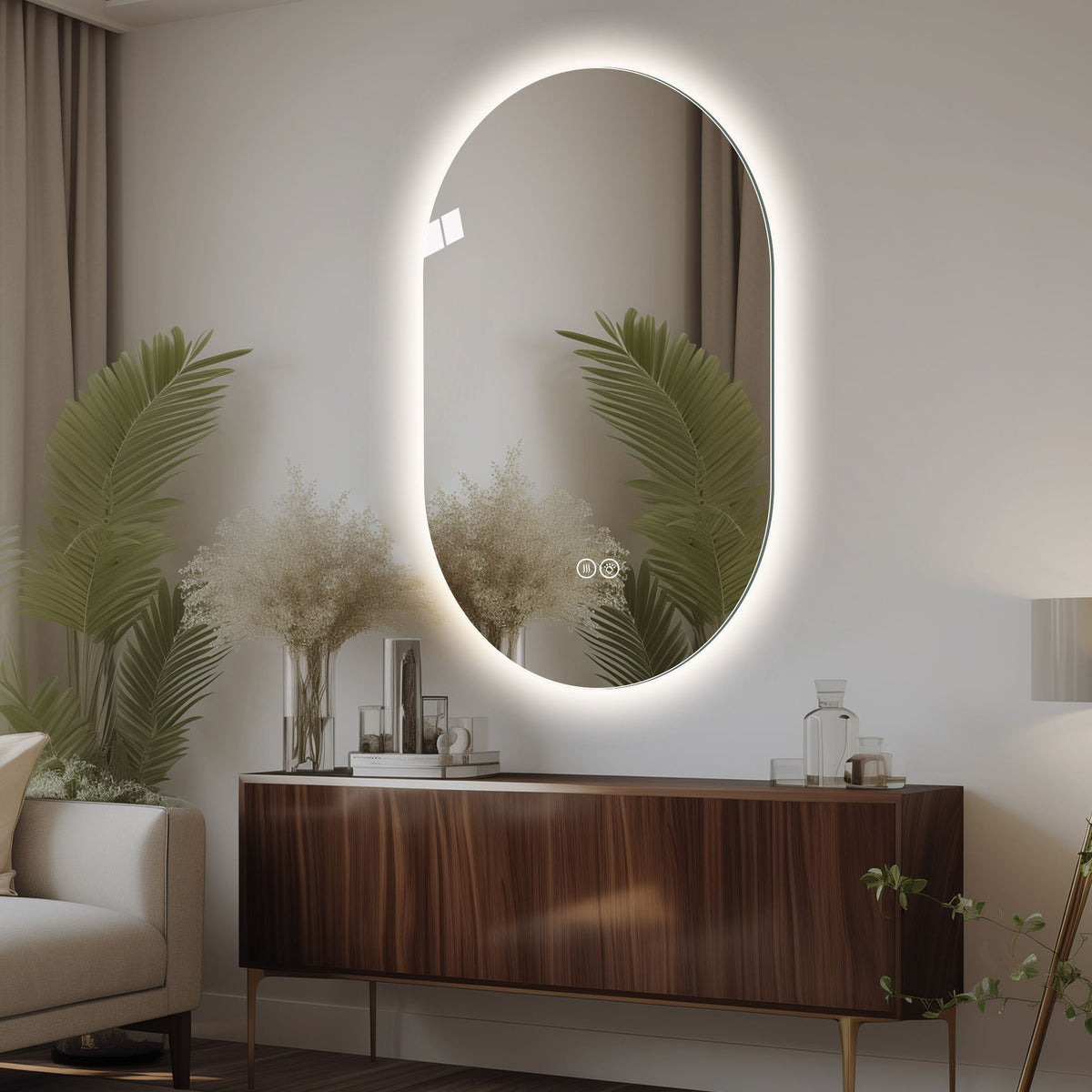 Smart LED Wall Mounted Mirror with Touch Screen and Adjustable Lighting - Pearl Silver