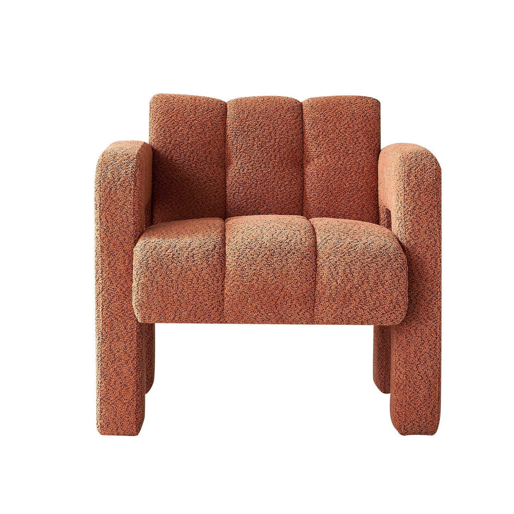 Boucle Upholstered Accent Chair with Solid Wood Frame - Beige, Dark Gray, Orange