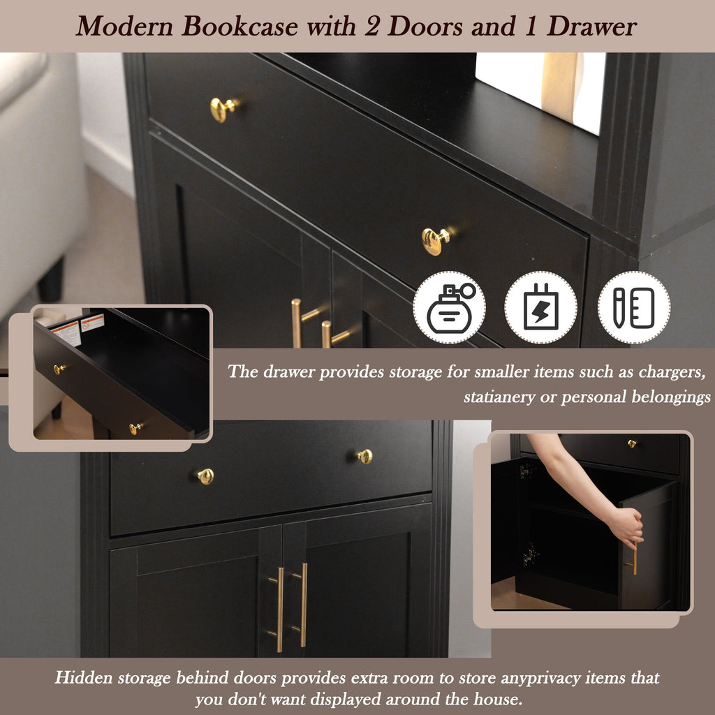 Arched Bookshelf with Storage Cabinet with Modern Curved Top - MDF