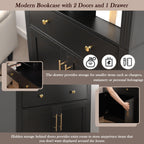 Arched Bookshelf with Storage Cabinet with Modern Curved Top - MDF