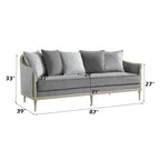 Champagne Gray Sofa with 5 Pillows and Modern Metal Legs