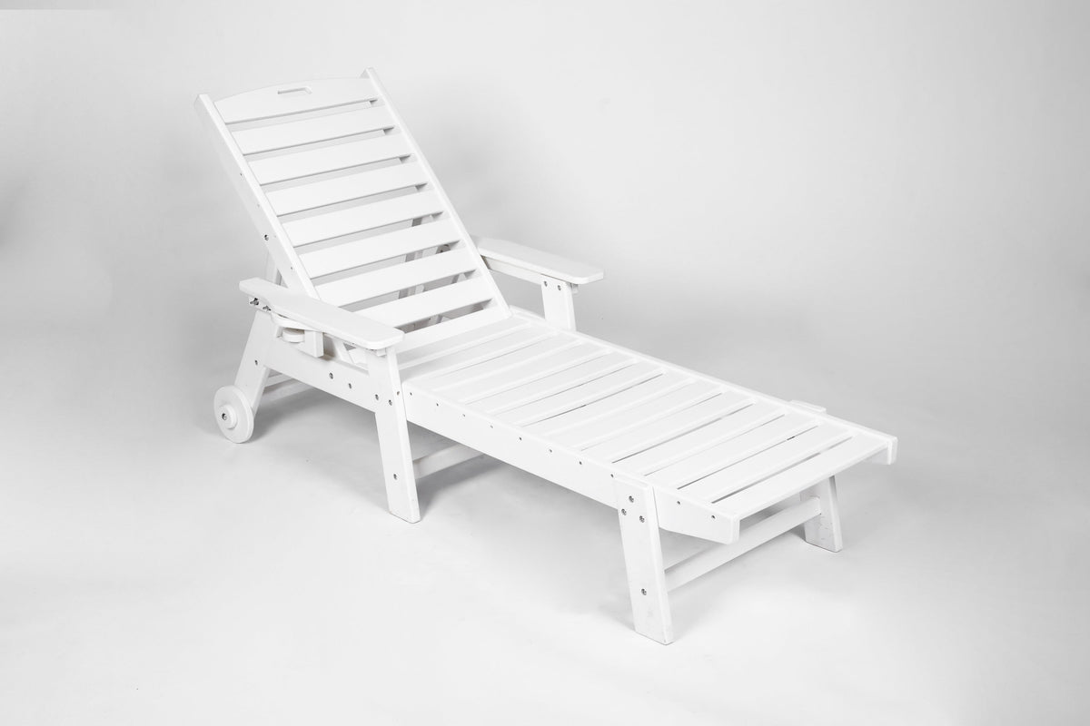 HDPE Outdoor Chaise Lounge Chair with Adjustable Backrest - Wood Texture