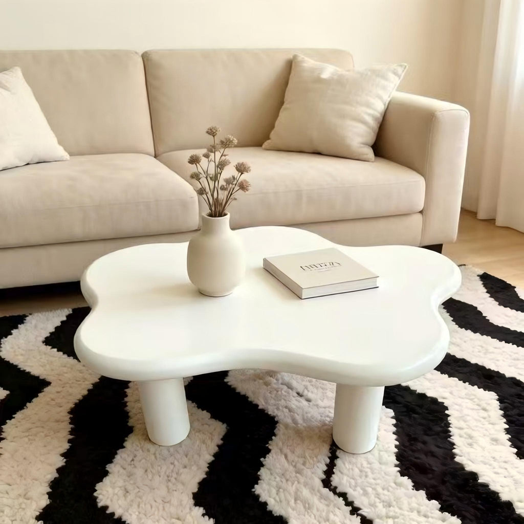 Cloud Shaped Coffee Table with 4 Round Legs - White, Black, or Light Brown