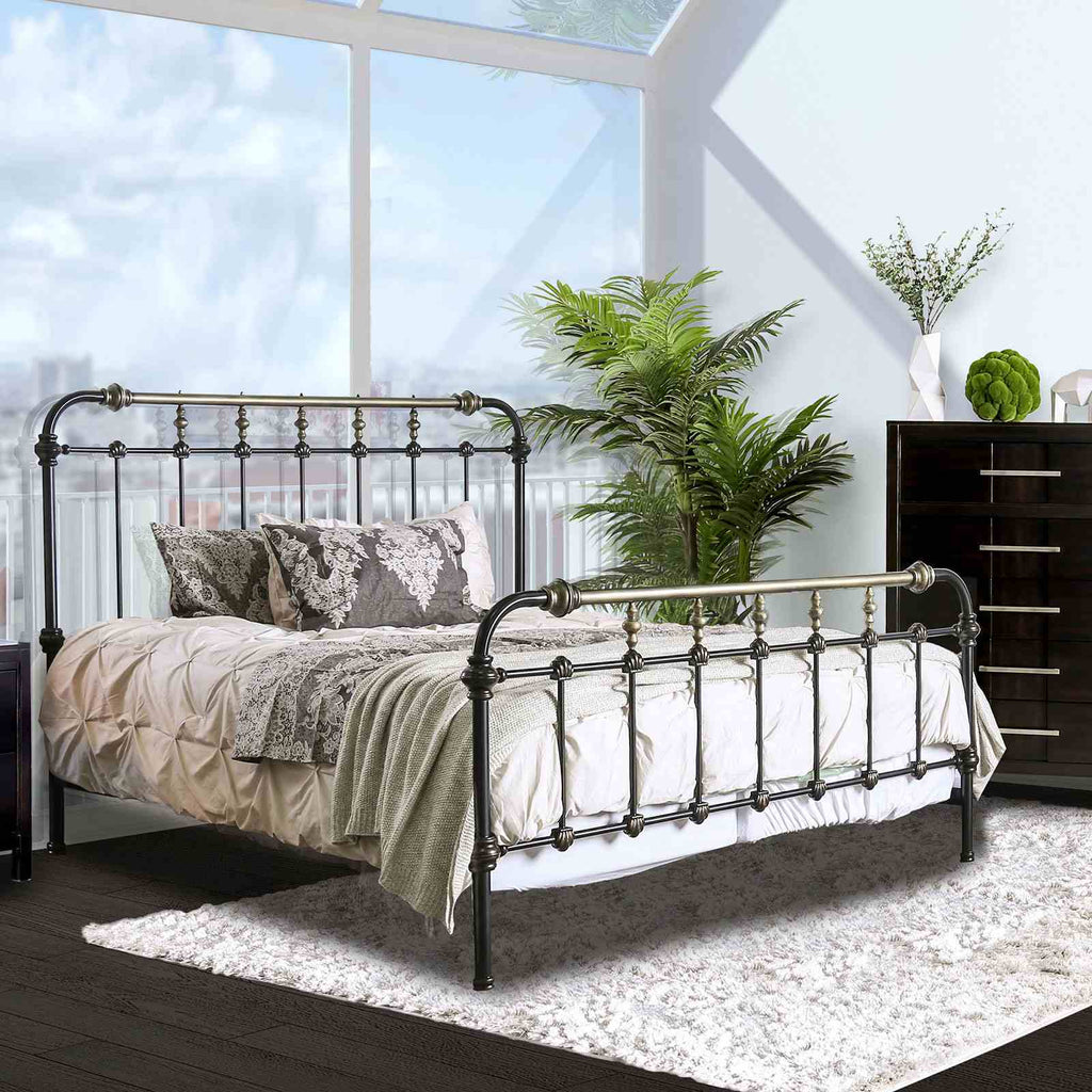 Transitional Style Metal Panel Bed with Hand-Brushed Accents - Black