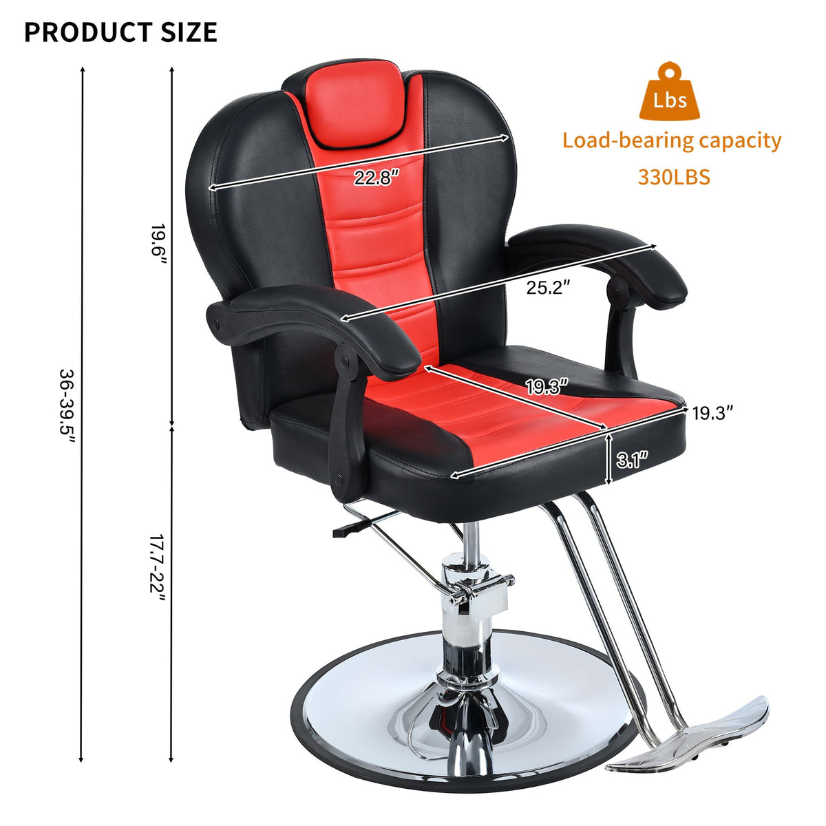 Classic Reclining Barber Chair with Hydraulic Pump - Red or Black
