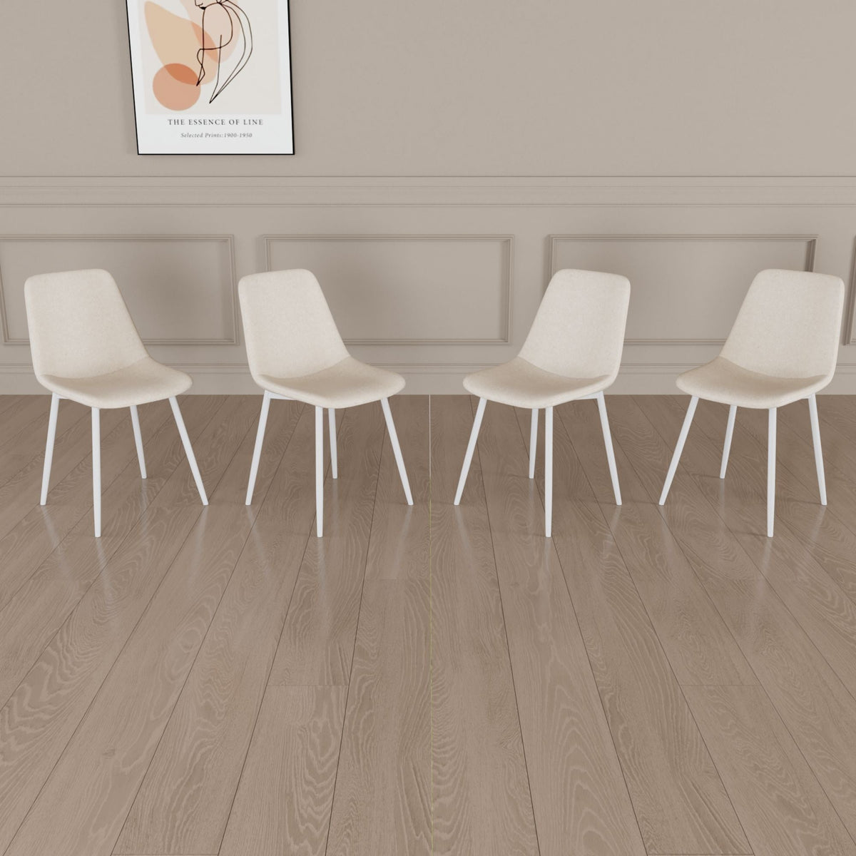 Modern Kitchen Dining Chairs Set of 4 with Linen Padding - Beige