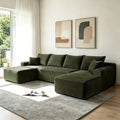 134" Cloud Sectional Sofa with U-Shape Chaise and Cup Holders - Green