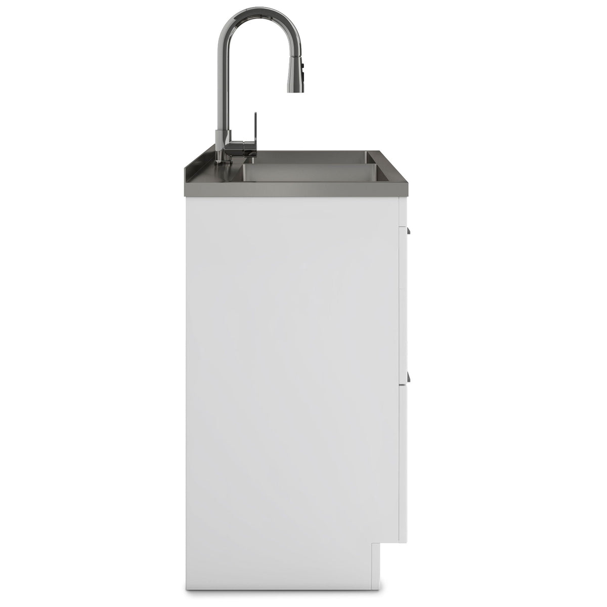 Wide Laundry Cabinet with Faucet and Deep Stainless Steel Sink - White