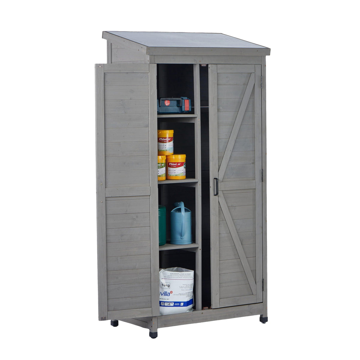 Outdoor Storage Shed with Vertical Tool Cabinet - Solid Wood, Dark Gray or Light Brown