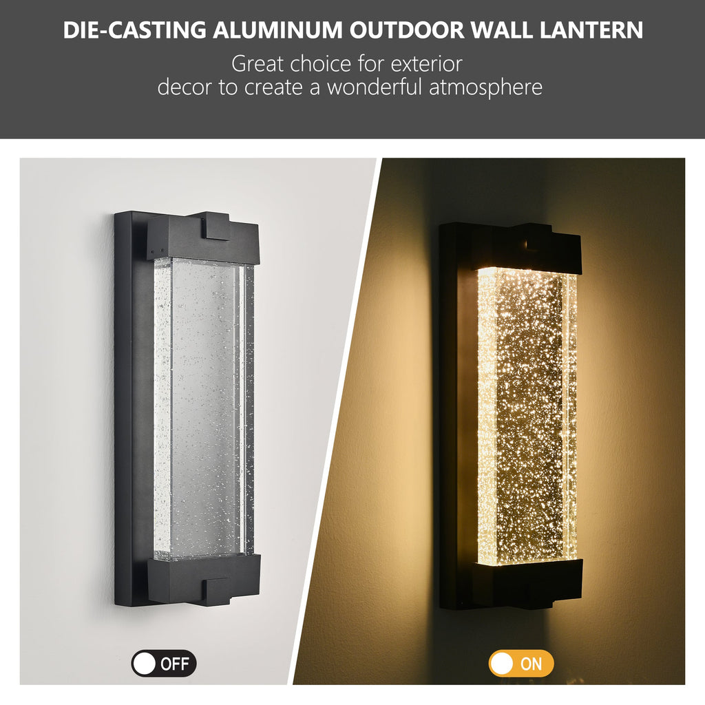 Black Aluminum Outdoor Wall Light with Bubble Crystal - Black